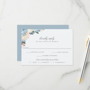 Lichtblauw Bloemen Bruiloft RSVP Maaltijdkeuze Kaa Kaartje