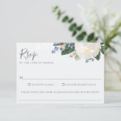 Lichtblauw Bloemen Bruiloft Voedsel Allergie RSVP (Staand voorkant)