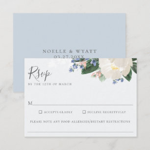 Lichtblauw Bloemen Bruiloft Voedsel Allergie RSVP