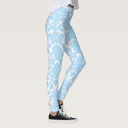 Lichtblauw Bloemen  Damaskpatroon Leggings (Rechts)