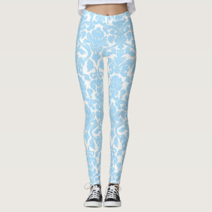 Lichtblauw Bloemen  Damaskpatroon Leggings