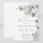 Lichtblauw Bloemen Doop Spaanse Uitnodiging (Voorkant / Achterkant)