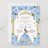 Lichtblauw Bloemen Gouden Vlinder Quinceañera Kaart (Voorkant)