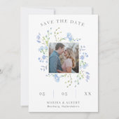 Lichtblauw Bloemen Lijst Foto QR Code Save The Date (Voorkant)