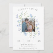 Lichtblauw Bloemen Lijst Foto Save The Date (Voorkant)