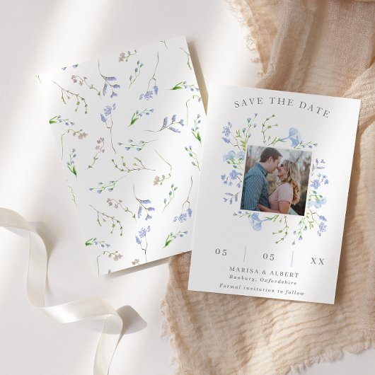 Lichtblauw Bloemen Lijst Foto Save The Date