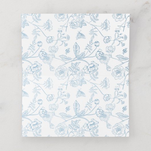  Lichtblauw Bloemen Monogram Crest Bruiloft Plaatskaartje (Binnenkant ongevouwen)