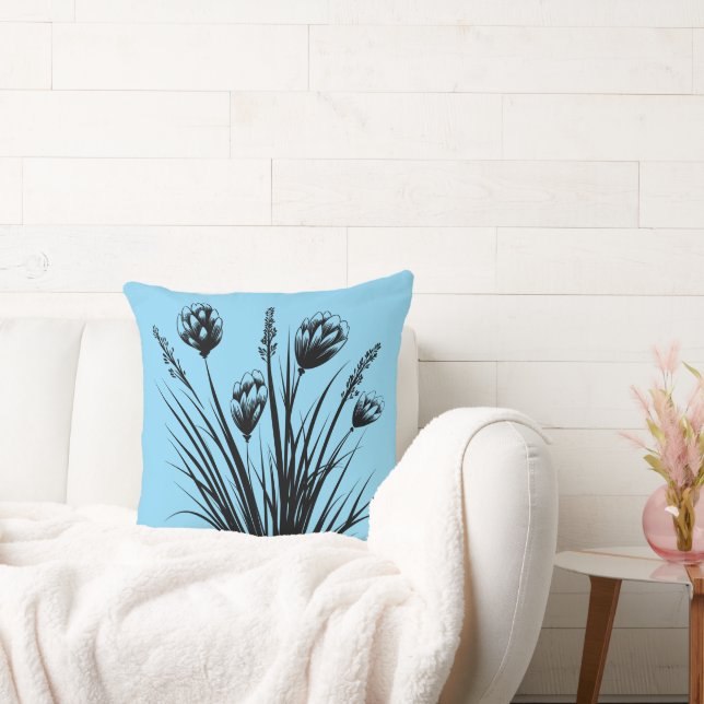 Lichtblauw Bloemen Sierkussen (Bank)