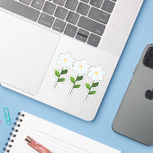 Lichtblauw Bloemen Sticker (Laptop met iPhone)