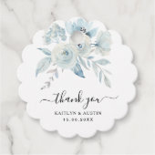 Lichtblauw Bloemen Trouwgunst labels (Voorkant)