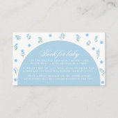 Lichtblauw bloemenboho boek voor baby boy douche informatiekaartje (Voorkant)