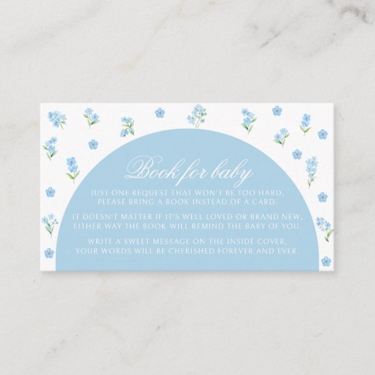 Lichtblauw bloemenboho boek voor baby boy douche informatiekaartje (Voorkant)