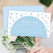 Lichtblauw bloemenboho boek voor baby boy douche informatiekaartje