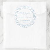  lichtblauw bloemenbruiloft dank u ronde sticker (Tas)