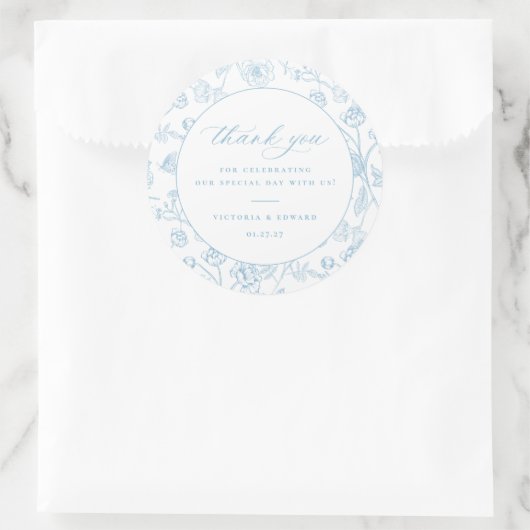 lichtblauw bloemenbruiloft dank u ronde sticker (Tas)