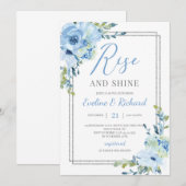 Lichtblauw bloemendesign zilveren lijst opstaan en kaart (Voorkant / Achterkant)