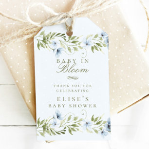 Lichtblauw Bloemenkrans Baby in Bloom Baby shower Cadeaulabel