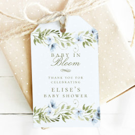 Lichtblauw Bloemenkrans Baby in Bloom Baby shower Cadeaulabel