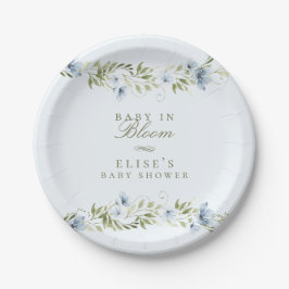 Lichtblauw Bloemenkrans Baby in Bloom Baby shower Papieren Bordje