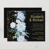 Lichtblauw bloemmotief Zwart Modern Huwelijksbudge (Voorkant / Achterkant)