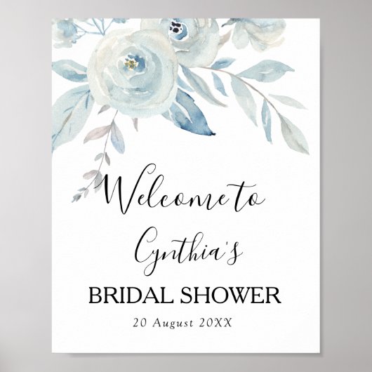 lichtblauw bloemstuk bruidsdouche welkomstbord poster (Voorkant)