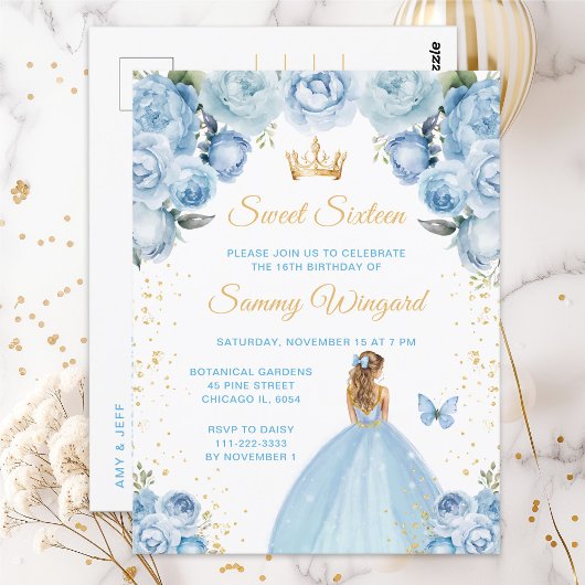 Lichtblauw Blond Haar Prinses Sweet Sixteen Briefkaart