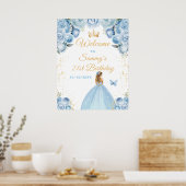 Lichtblauw Blond Haar Prinses Verjaardag Welkom Poster (Keuken)