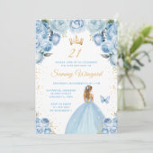 Lichtblauw Blond Haar Prinses Verjaardagsfeest Kaart (Staand voorkant)