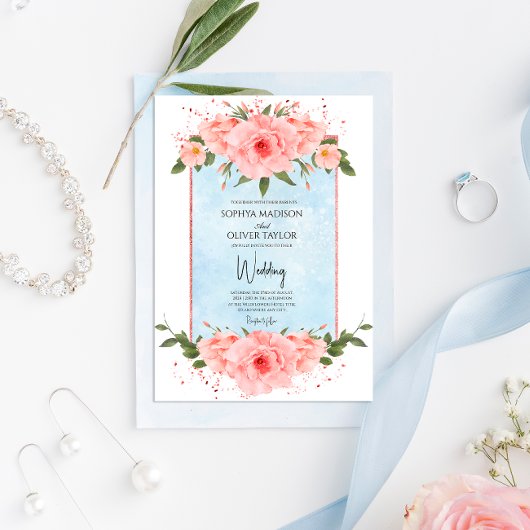 Lichtblauw & Blush Bloem Stoffig Blauw Botanisch Kaart