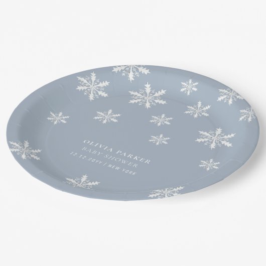 Lichtblauw Boho Winter Sneeuwvlok Baby shower Papieren Bordje (Gekanteld)