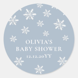 Lichtblauw Boho Winter Sneeuwvlok Baby shower Ronde Sticker
