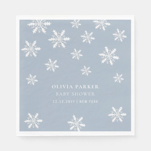 Lichtblauw Boho Winter Sneeuwvlok Baby shower Servet (Voorkant)