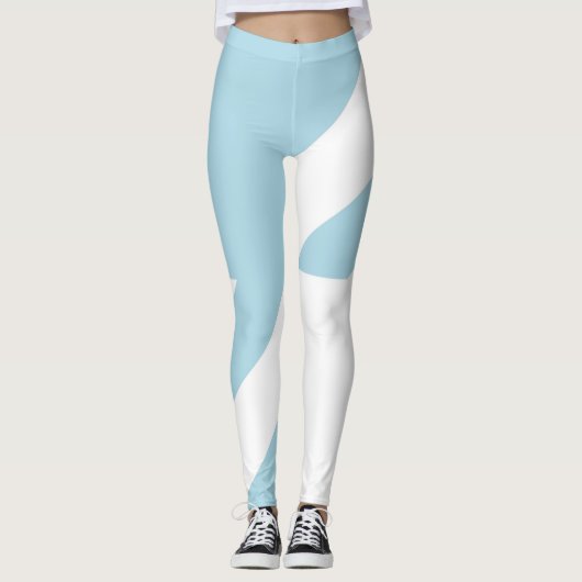 Lichtblauw (Bord Baby Blue) en wit asymmetrisch Leggings (Voorkant)