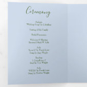 Lichtblauw & Bord Roze Pioen & Roos Bruiloft Drieluik Programma (Binnenzijde eerst)