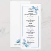 Lichtblauw botanisch bloemmotief bruiloft menu (Voorkant / Achterkant)