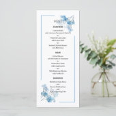 Lichtblauw botanisch bloemmotief bruiloft menu (Staand voorkant)
