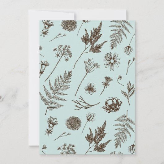 Lichtblauw Botanisch Monogram Crest Bruiloft Kaart (Achterkant)