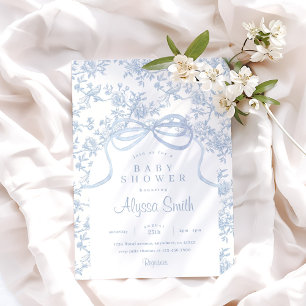 Lichtblauw Bow Toile en Bow Baby shower Kaart