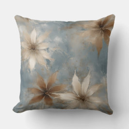 Lichtblauw Bruin Beige Abstract Bloem Kussen