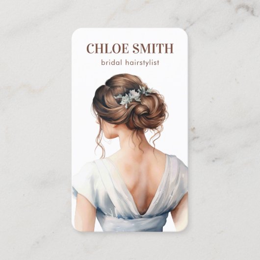 Lichtblauw Bruin Bruid Bruid Haarstylist Bruiloft Visitekaartje (Voorkant)