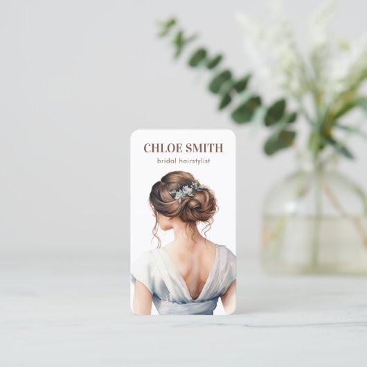Lichtblauw Bruin Bruid Bruid Haarstylist Bruiloft Visitekaartje (Staand voorkant)