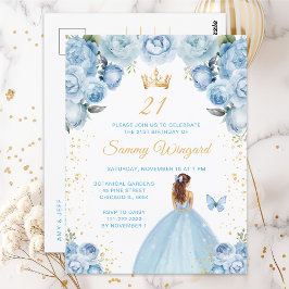 Lichtblauw Bruin Haar Prinses Verjaardagsfeest Briefkaart