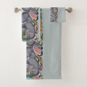 lichtblauw Bunny Rabbit Bird Cute Bad Handdoek