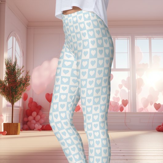 Lichtblauw Checkerboard Heart Valentijns Leggings