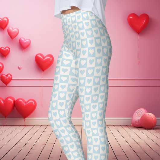 Lichtblauw Checkerboard Heart Valentijns Leggings