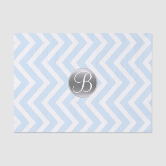 Lichtblauw Chevron Print Monogram Letter Initiaal Tissuepapier (Voorkant)