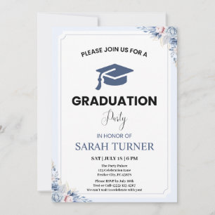 Lichtblauw Chic Bloemen Minimalistische Graduation Kaart
