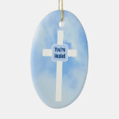 Lichtblauw Christelijk Kruis Bijbel Verse Healing Keramisch Ornament (Rechts)