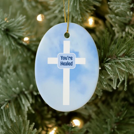 Lichtblauw Christelijk Kruis Bijbel Verse Healing Keramisch Ornament (Boom)