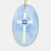 Lichtblauw Christelijk Kruis Bijbel Verse Healing Keramisch Ornament (Links)
